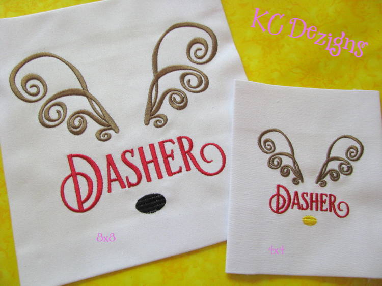 Reindeer Name Dasher Embroidery