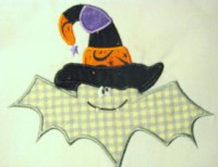 Halloween Bat With Witches Hat Applique