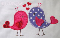 Applique Love Birds With Hearts