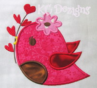 Applique Valentine Bird With Hearts