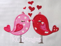Applique Valentine Love Bird With Hearts