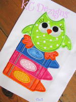 School Owl With Crayons Applique