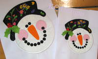 Snowman Face With Hat & Holly Applique