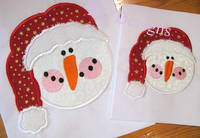 Snowman Face With Red Santa Hat Applique