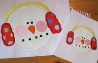 Snowman Face With Red Ear Muffs Applique