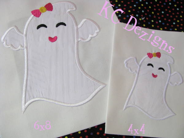 Halloween Ghost With Bow Machine Applique