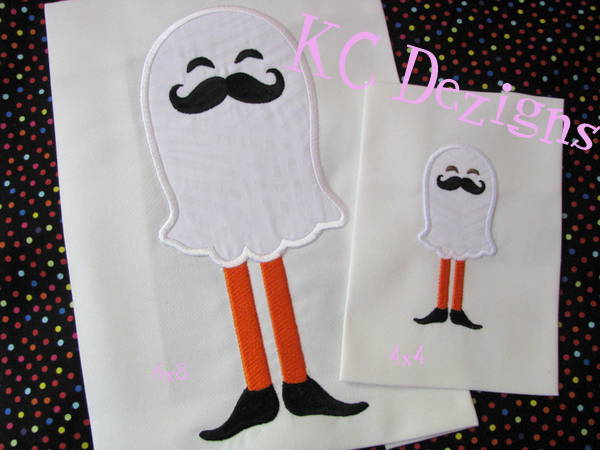 Halloween Ghost With Moustache Machine Applique