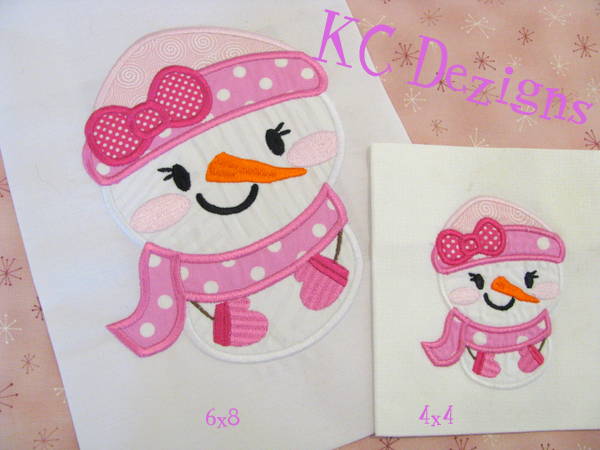 Snowgirl With Bow Machine Applique