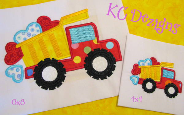 Dump Truck With Hearts Applique