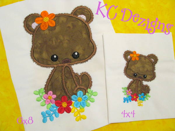 Baby Bear With Flowers Applique