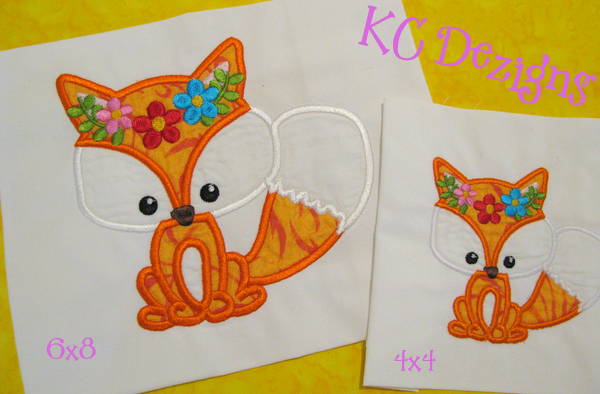Baby Fox With Flowers Applique