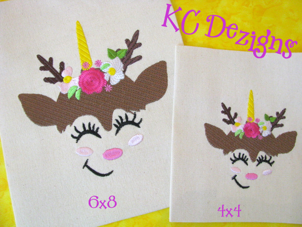 Reindeer Face With Flowers 1 Embroidery